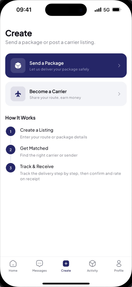 Tezly — create a shipment or a trip